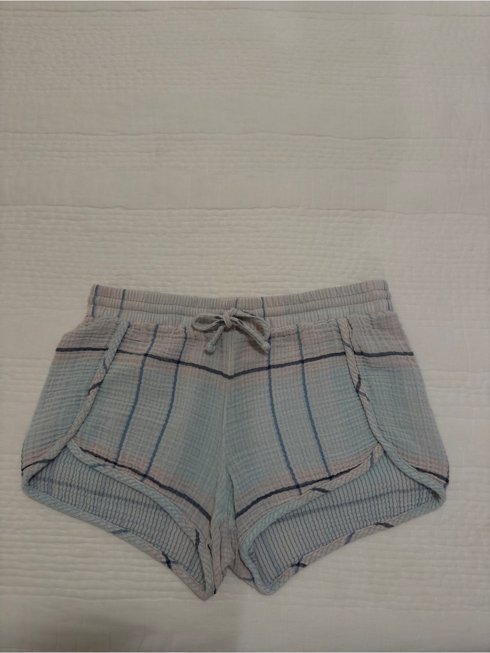 Cloth & Stone Light Pink & Blue Plaid Women's Drawstring Pajama Shorts